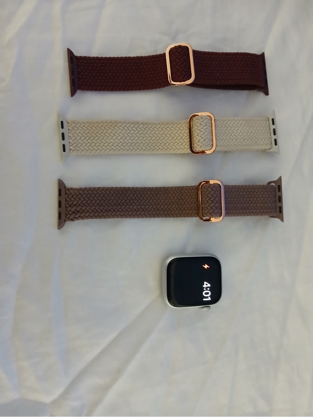 Apple Smartwatch with Three Braided Solo Loop Straps - Brown, Cream, Taupe